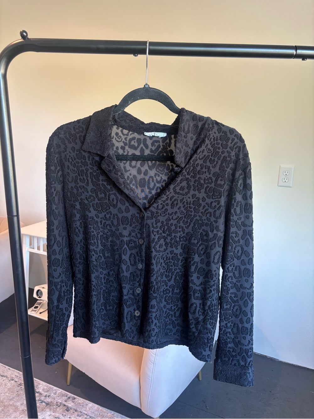 Sage Black Leopard-Print Button-Down Shirt